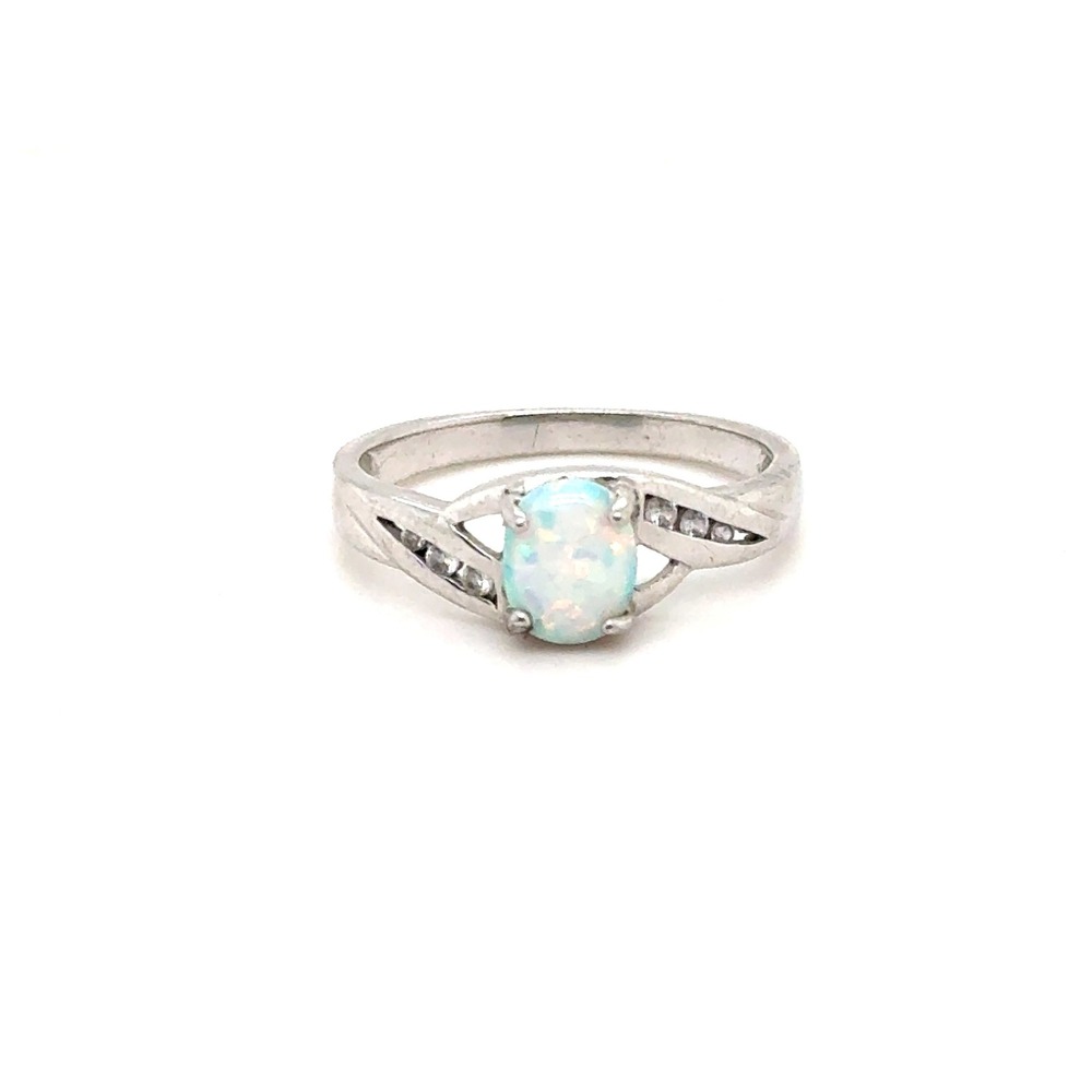 Sterling Silver Oval Opal Bypass Ring Size 9 925 RJ 2.8g